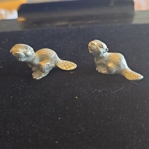 Small Pewter Grey Beveled Pet Beaver Figurines - Decorative Small Pets Accent